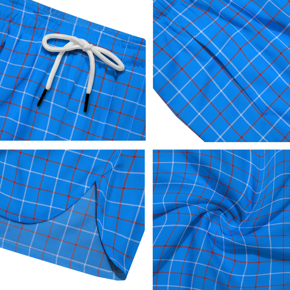 White Blue And Red Tattersall Print Men's Running Shorts-grizzshop