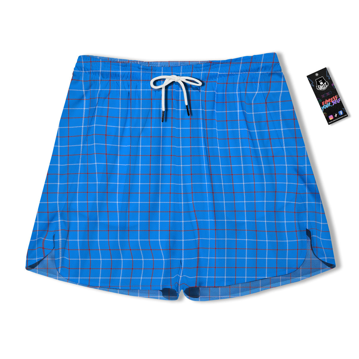 White Blue And Red Tattersall Print Men's Running Shorts-grizzshop