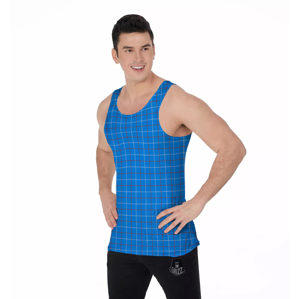 White Blue And Red Tattersall Print Men's Tank Top-grizzshop