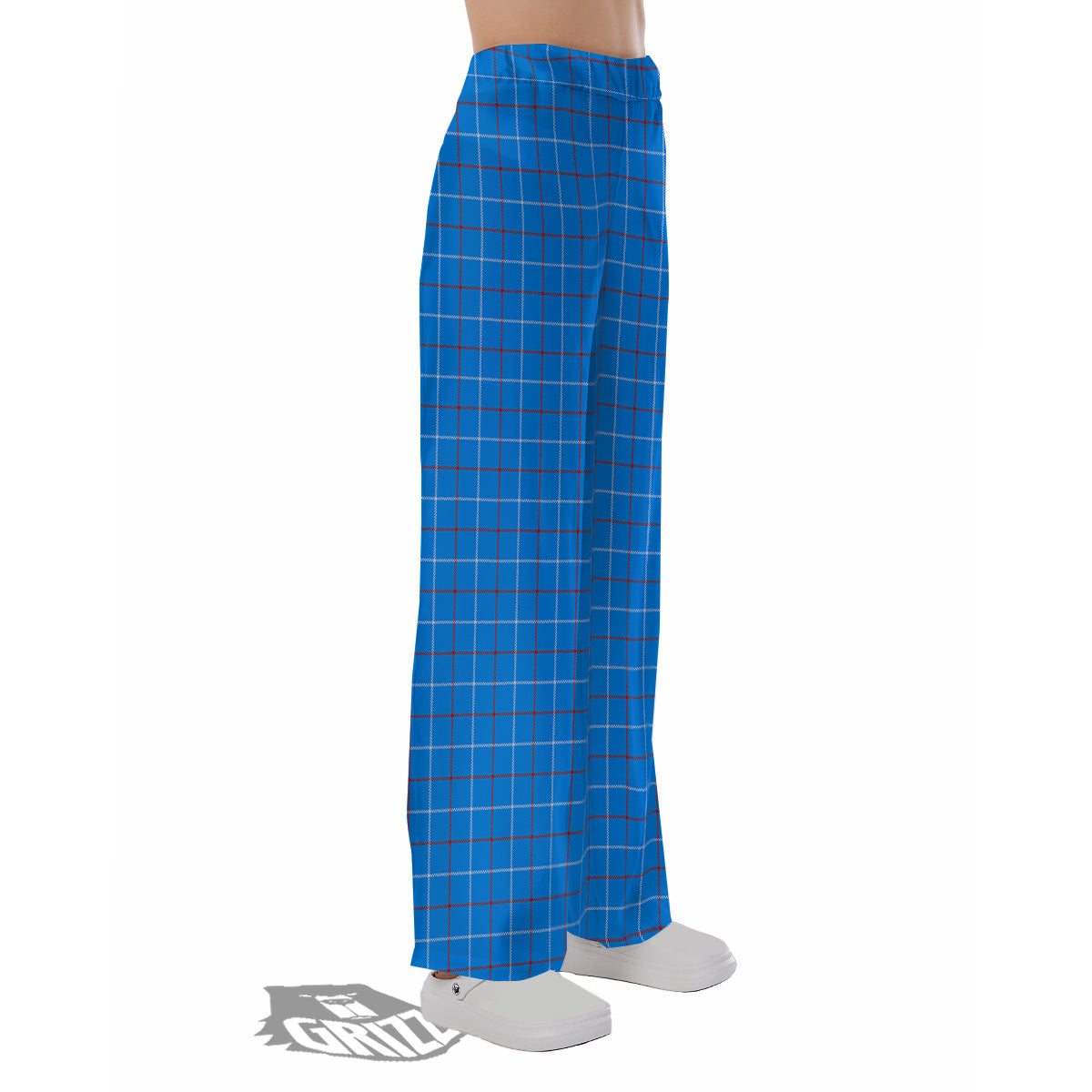 White Blue And Red Tattersall Print Pajama Pants-grizzshop
