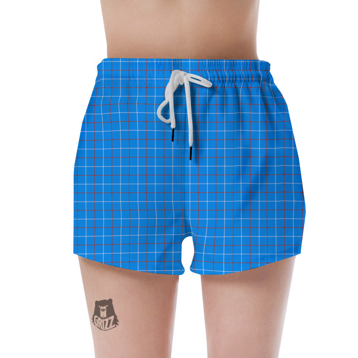 White Blue And Red Tattersall Print Women's Shorts-grizzshop