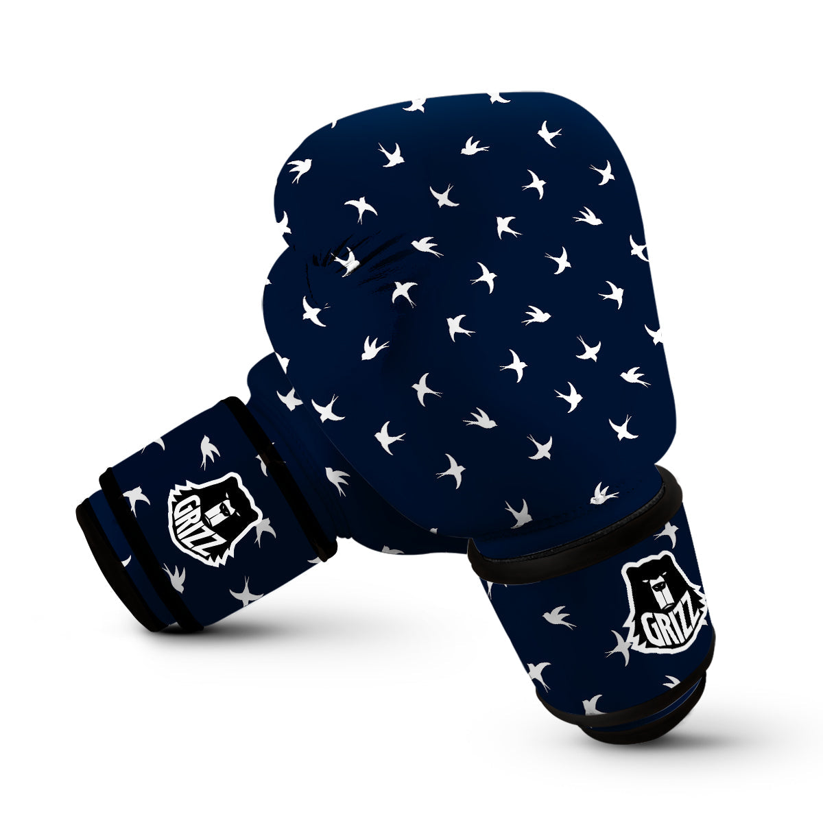 White Blue Swallow Print Pattern Boxing Gloves-grizzshop