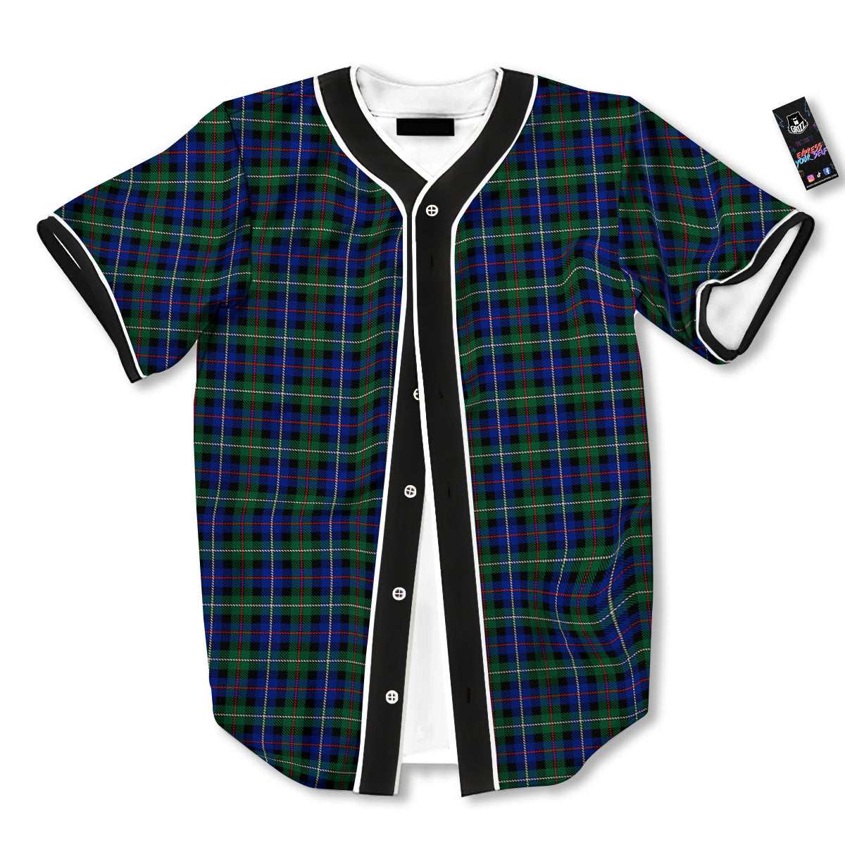 White Buffalo And Green Blue Plaid Print Baseball Jersey-grizzshop