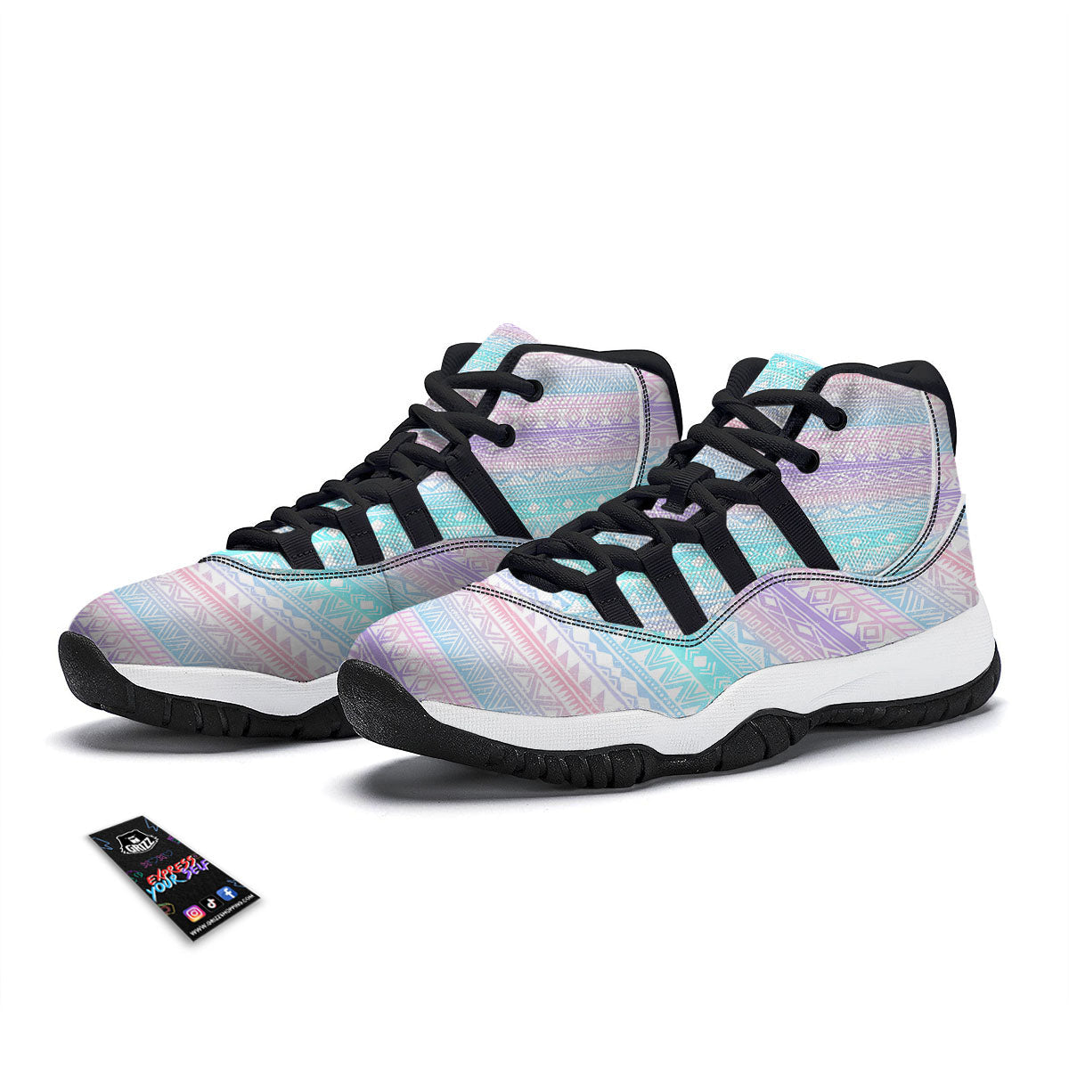 White Buffalo And Green Blue Plaid Print Black Bball Shoes-grizzshop