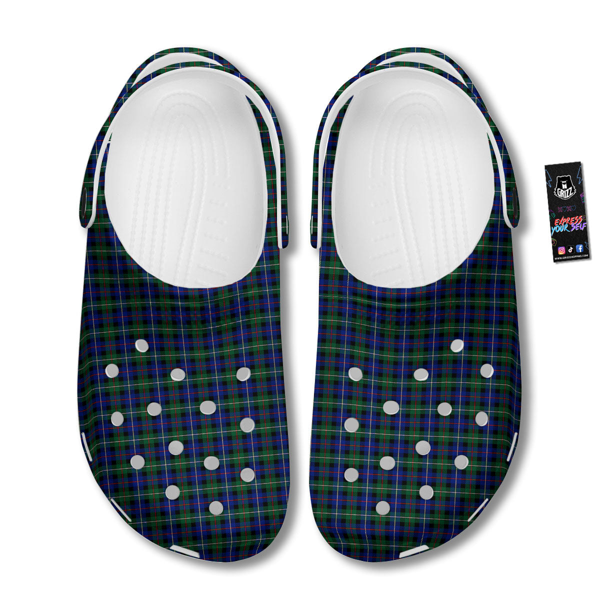 White Buffalo And Green Blue Plaid Print Clog-grizzshop