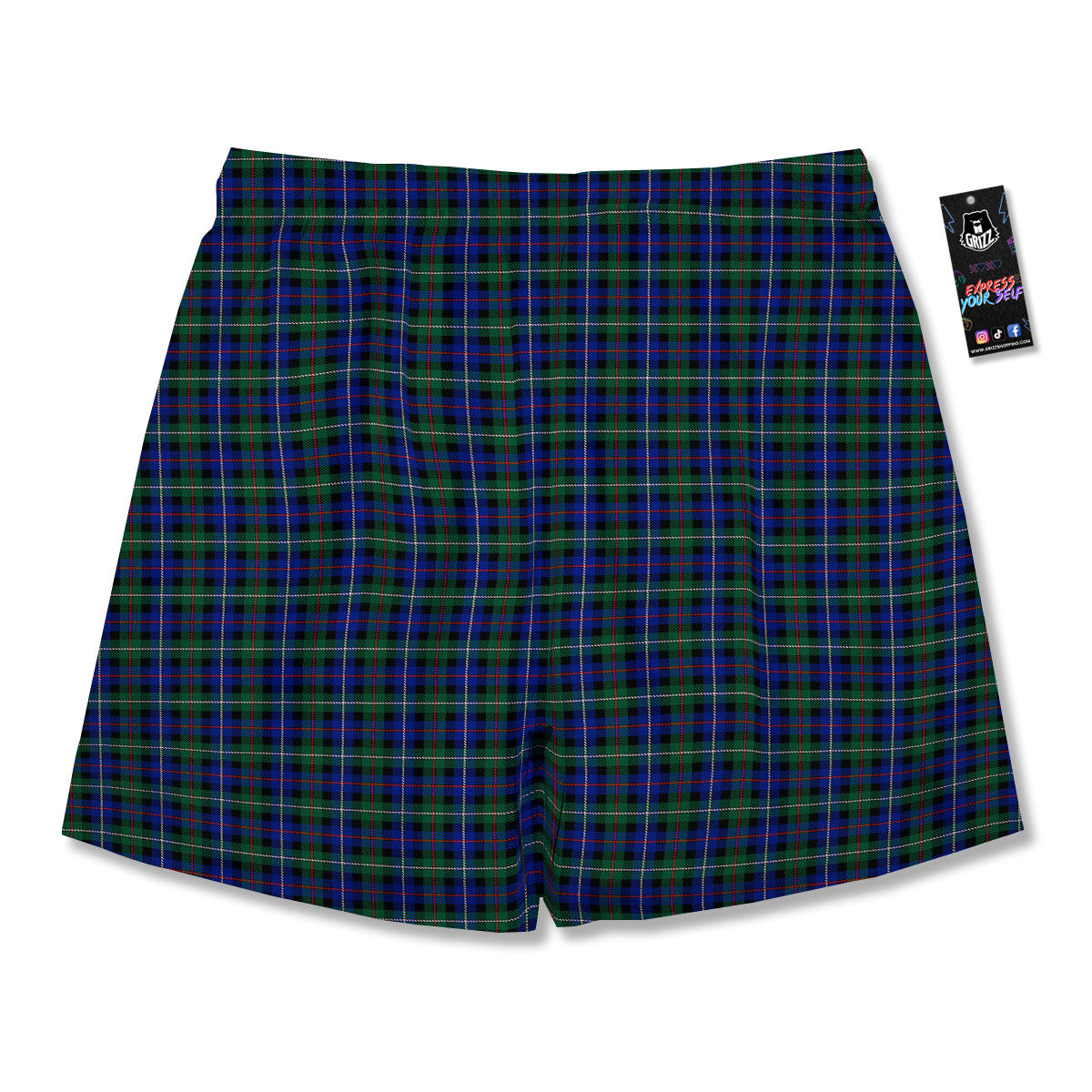 White Buffalo And Green Blue Plaid Print Men's Running Shorts-grizzshop