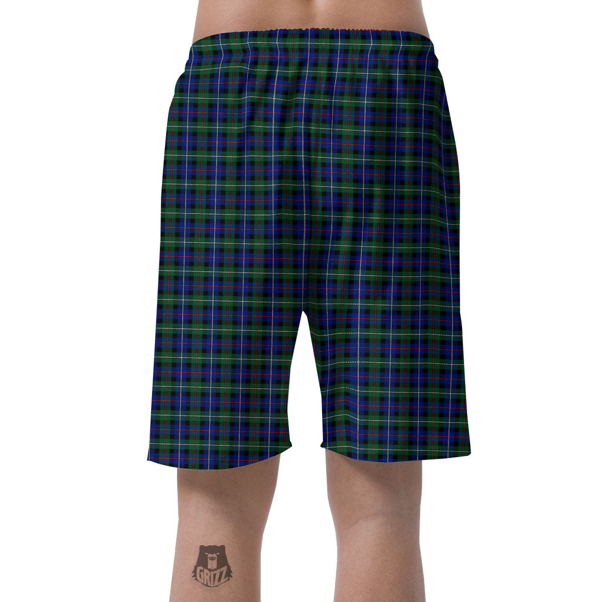 White Buffalo And Green Blue Plaid Print Men's Shorts-grizzshop