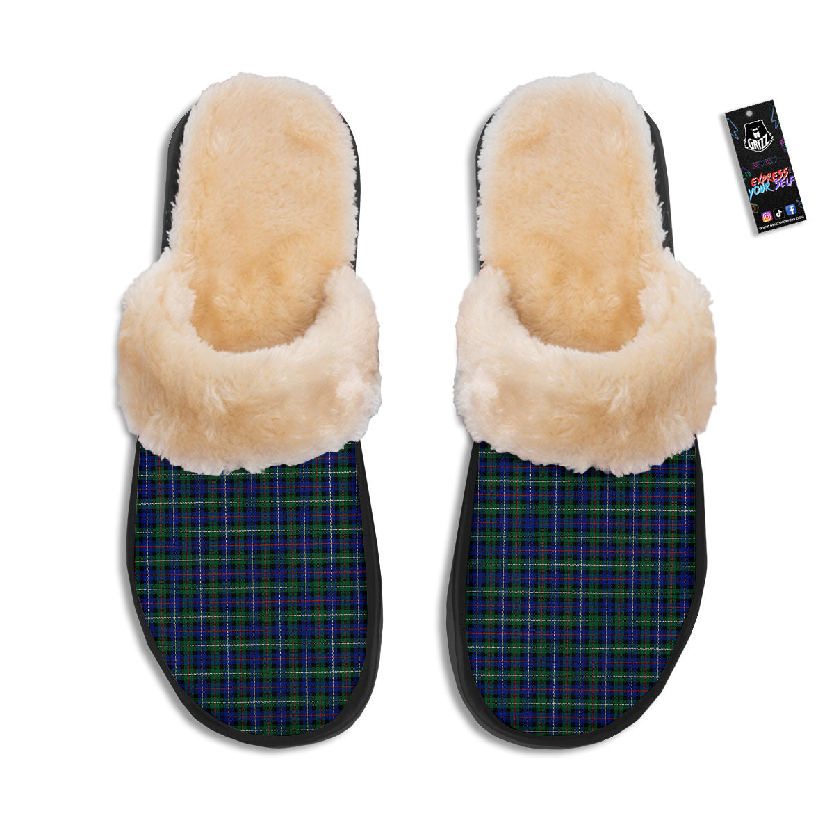 White Buffalo And Green Blue Plaid Print Slippers-grizzshop