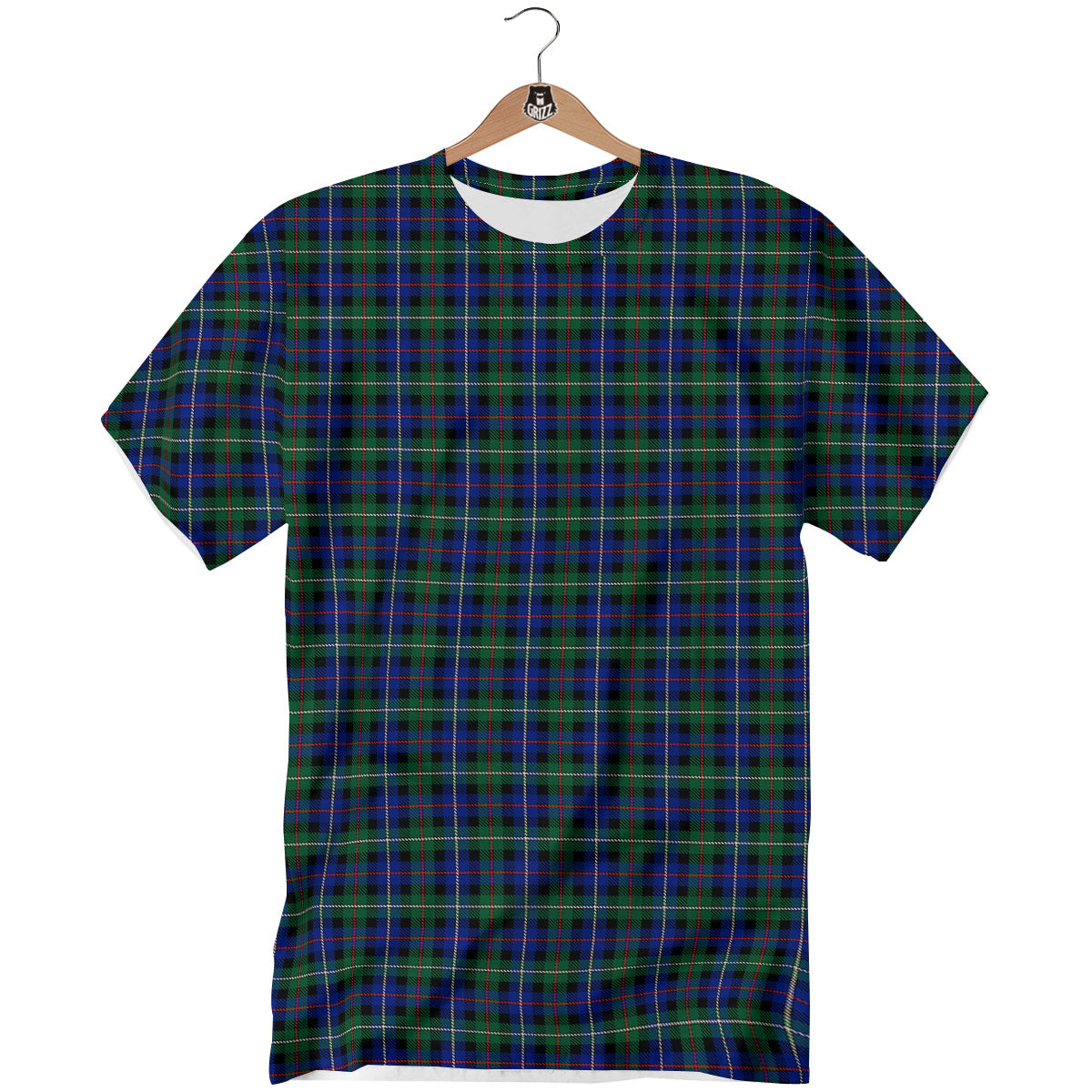 White Buffalo And Green Blue Plaid Print T-Shirt-grizzshop