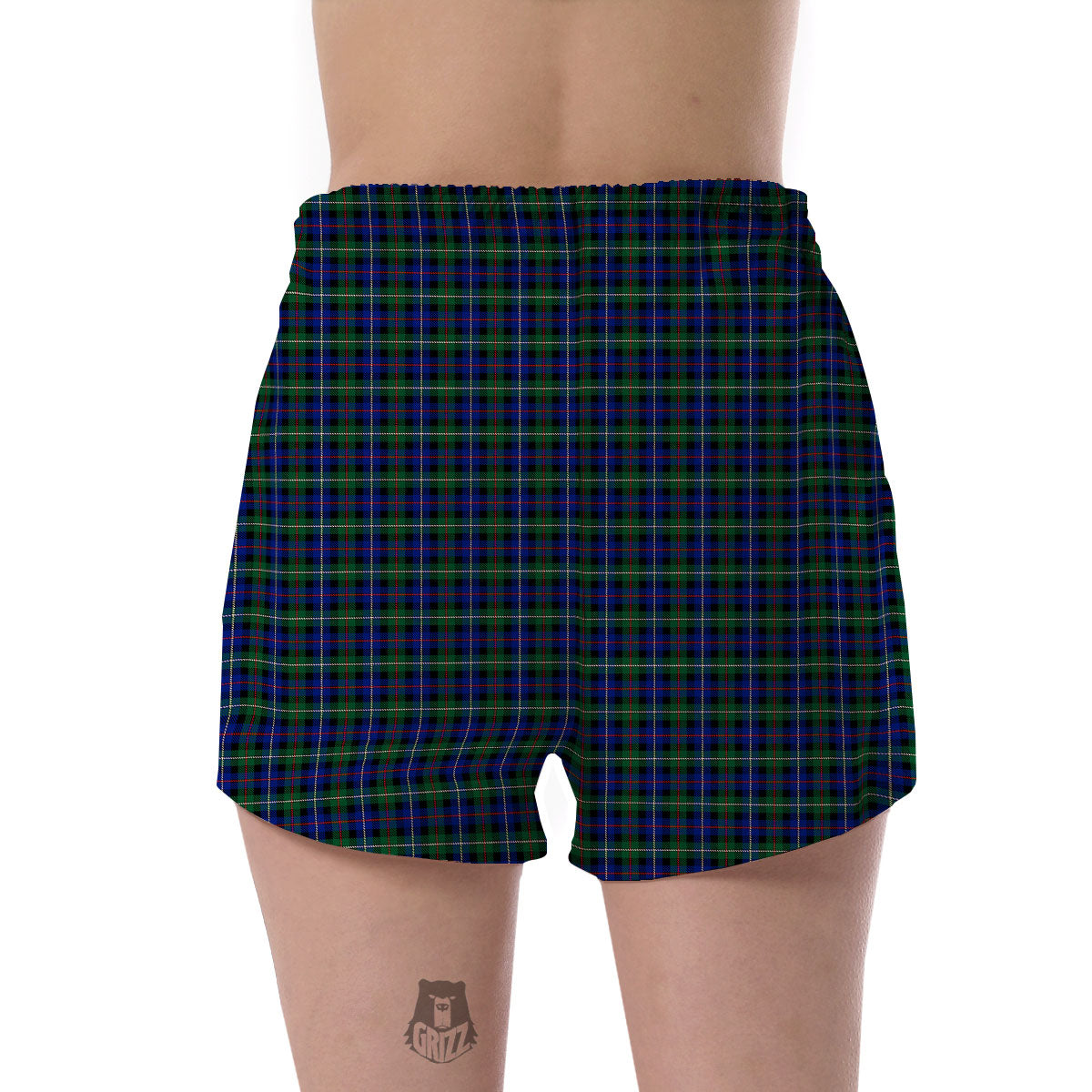 White Buffalo And Green Blue Plaid Print Women's Shorts-grizzshop