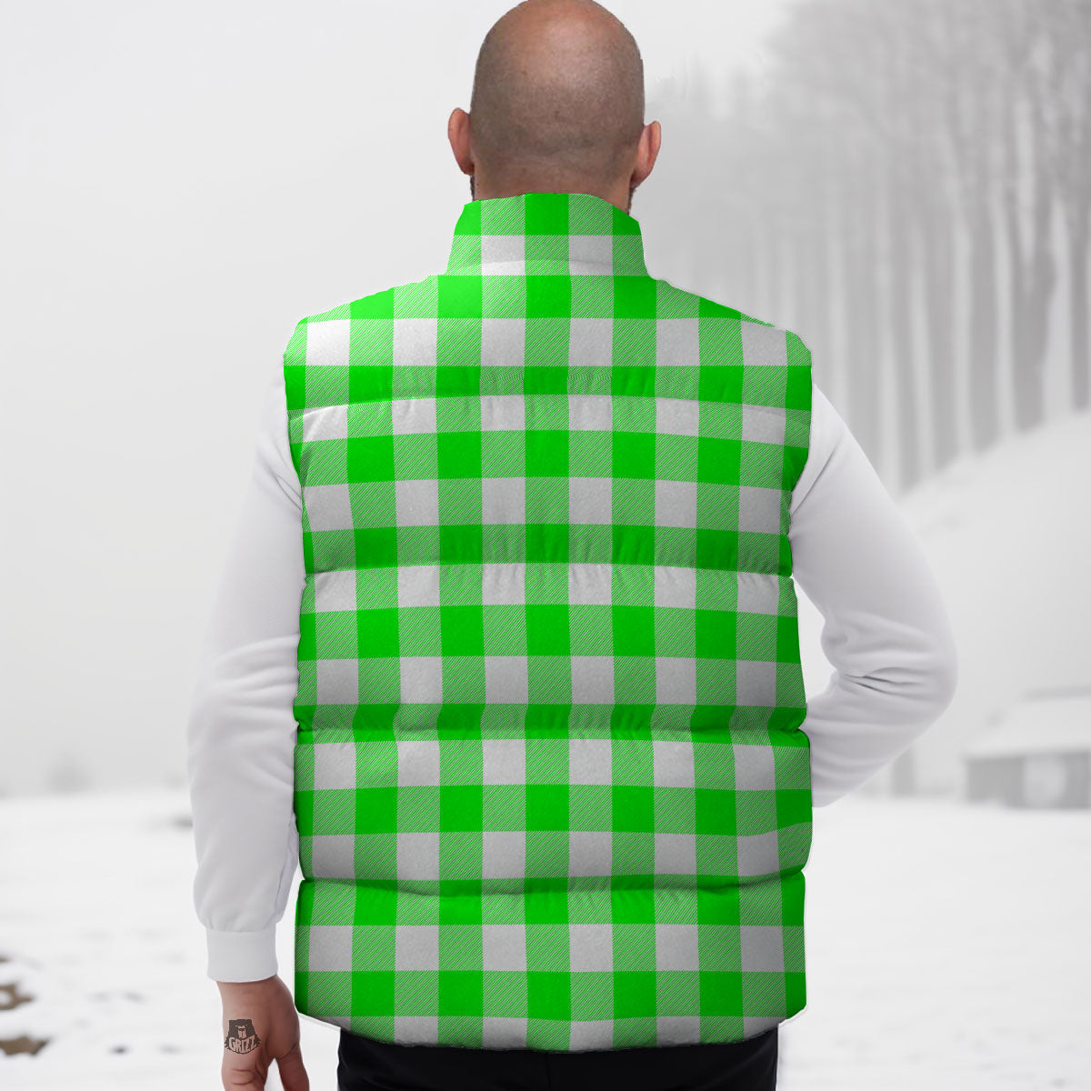 White Buffalo Check And U F O Green Print Pattern Down Vest