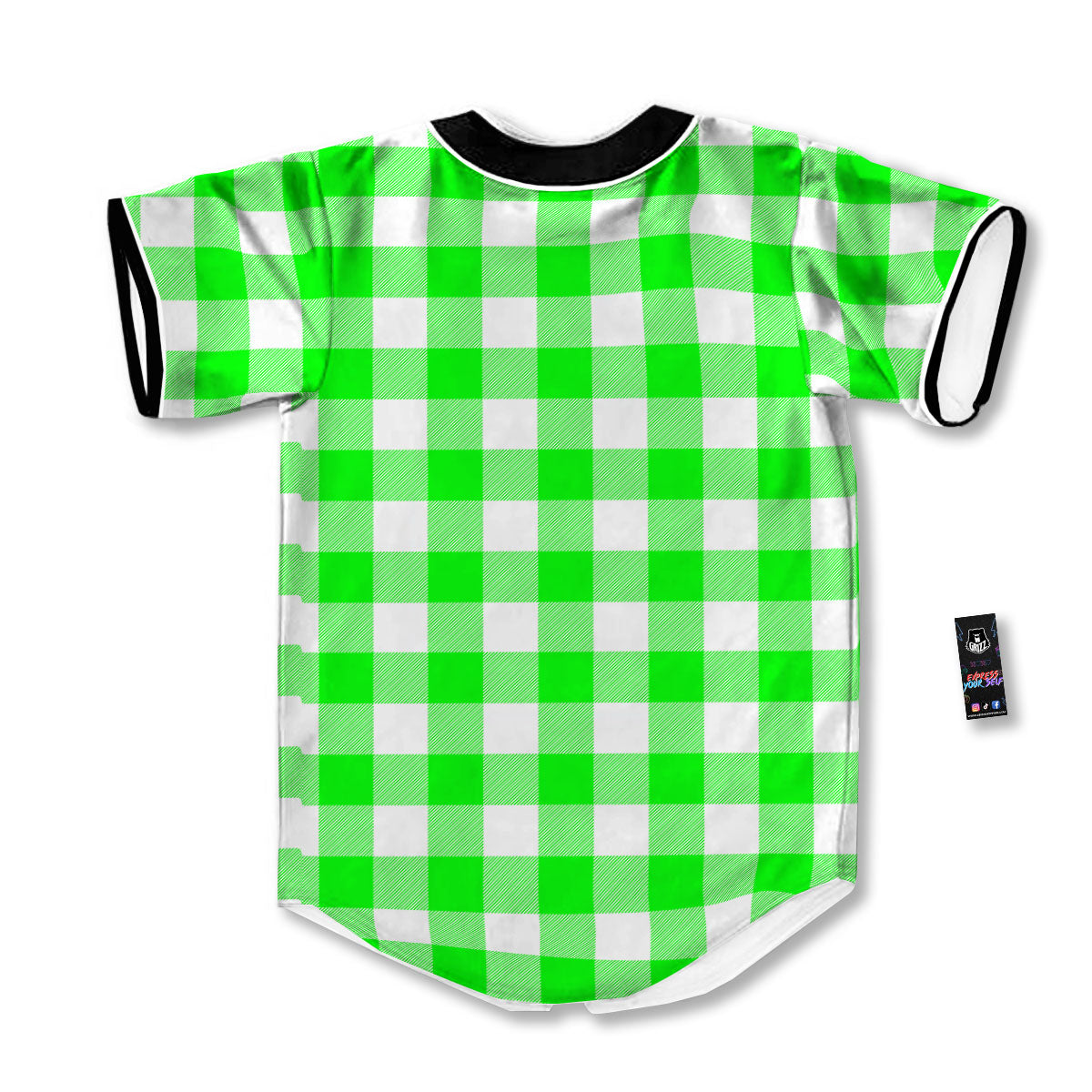 White Buffalo Check And UFO Green Print Pattern Baseball Jersey-grizzshop
