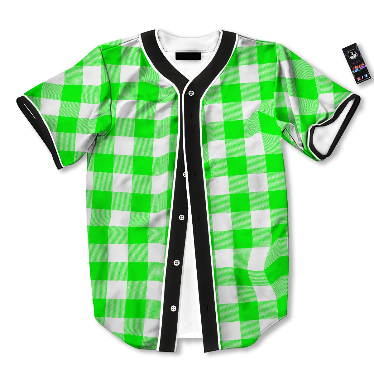 White Buffalo Check And UFO Green Print Pattern Baseball Jersey-grizzshop