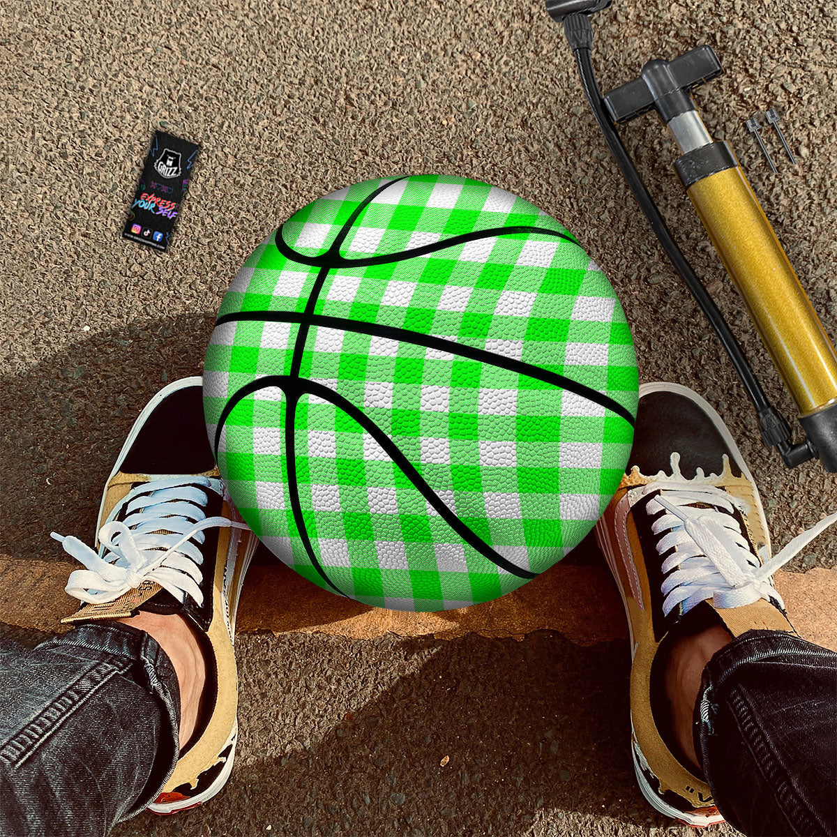 White Buffalo Check And UFO Green Print Pattern Basketball-grizzshop