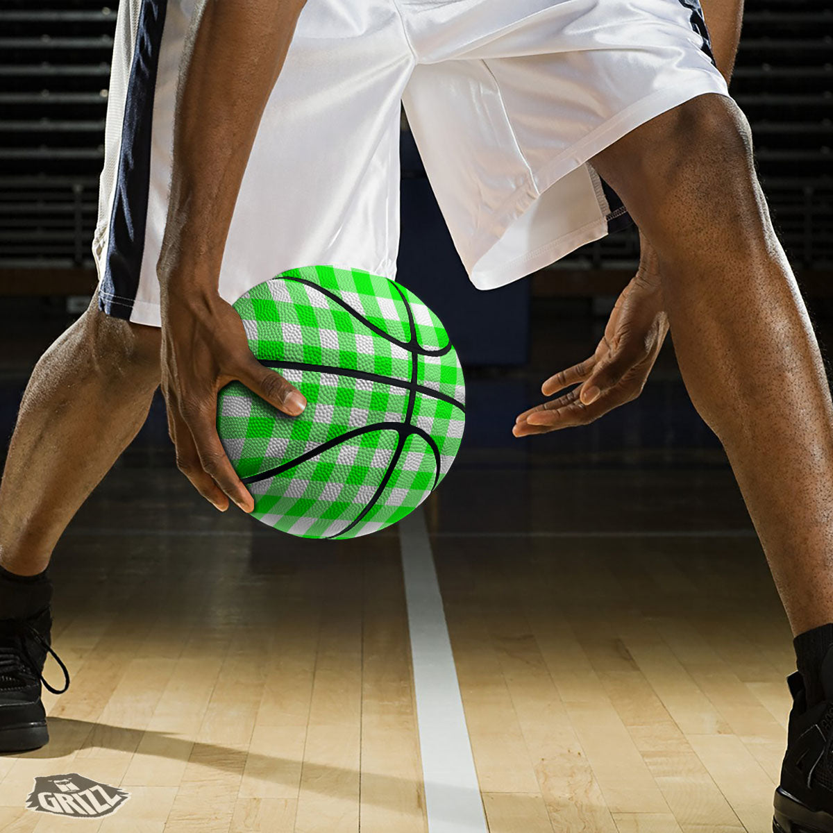 White Buffalo Check And UFO Green Print Pattern Basketball-grizzshop