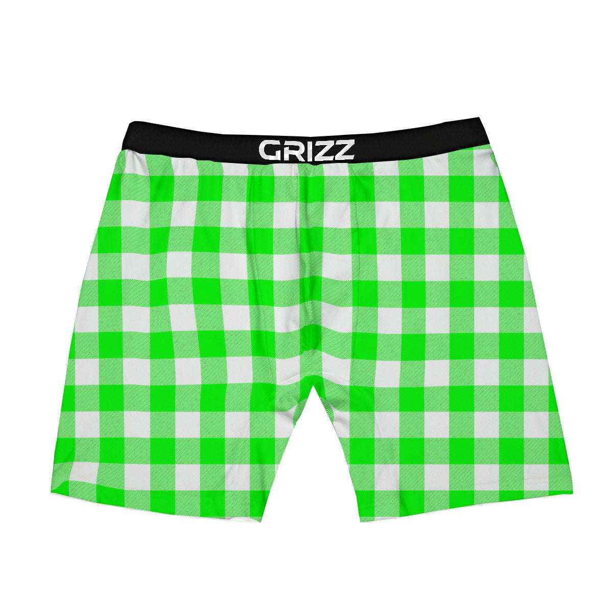 White Buffalo Check And UFO Green Print Pattern Boxer Briefs-grizzshop