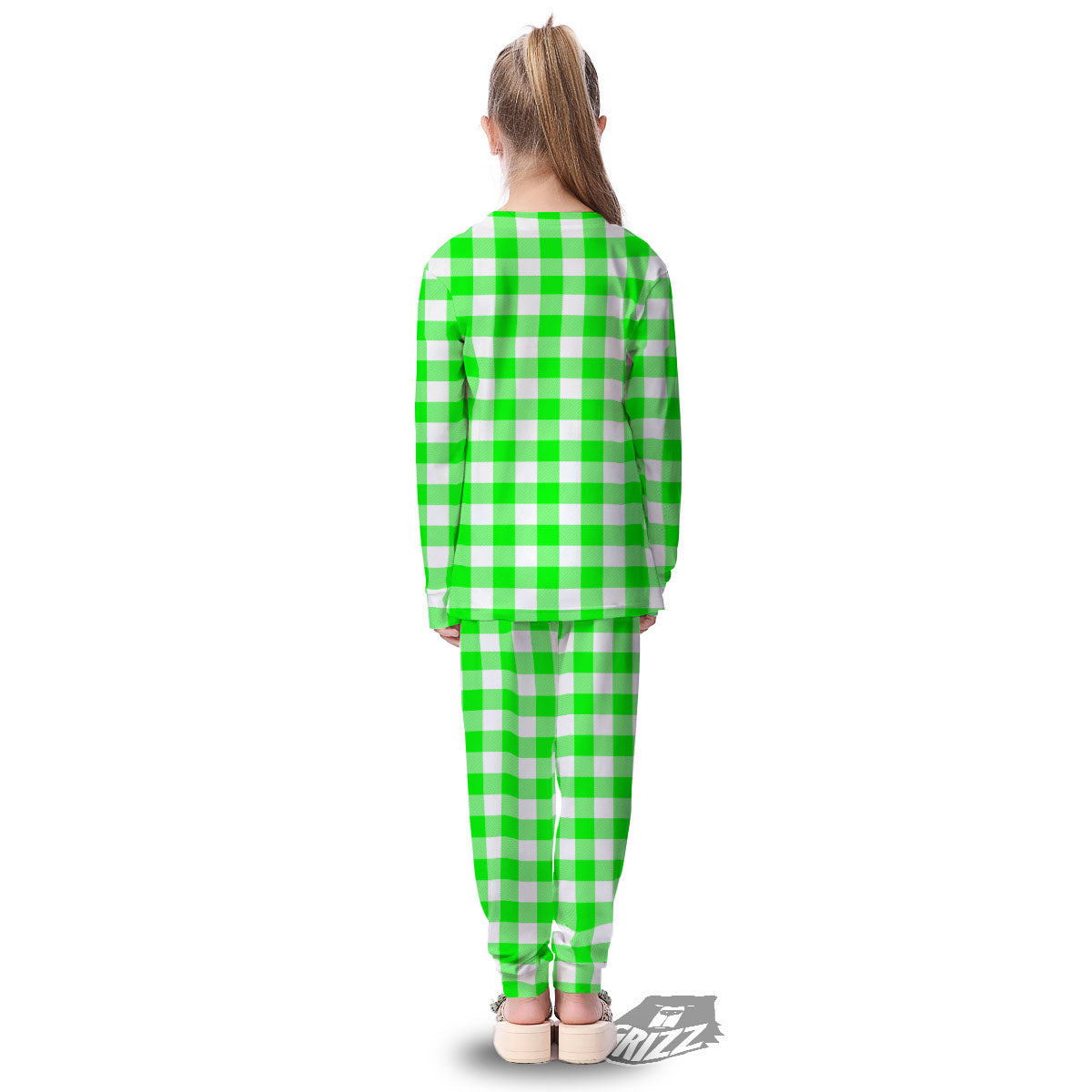 White Buffalo Check And UFO Green Print Pattern Kid's Pajamas-grizzshop