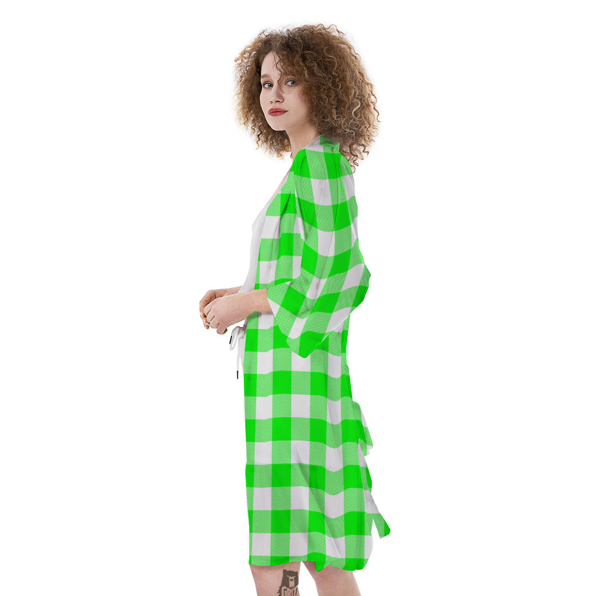 White Buffalo Check And UFO Green Print Pattern Kimono-grizzshop