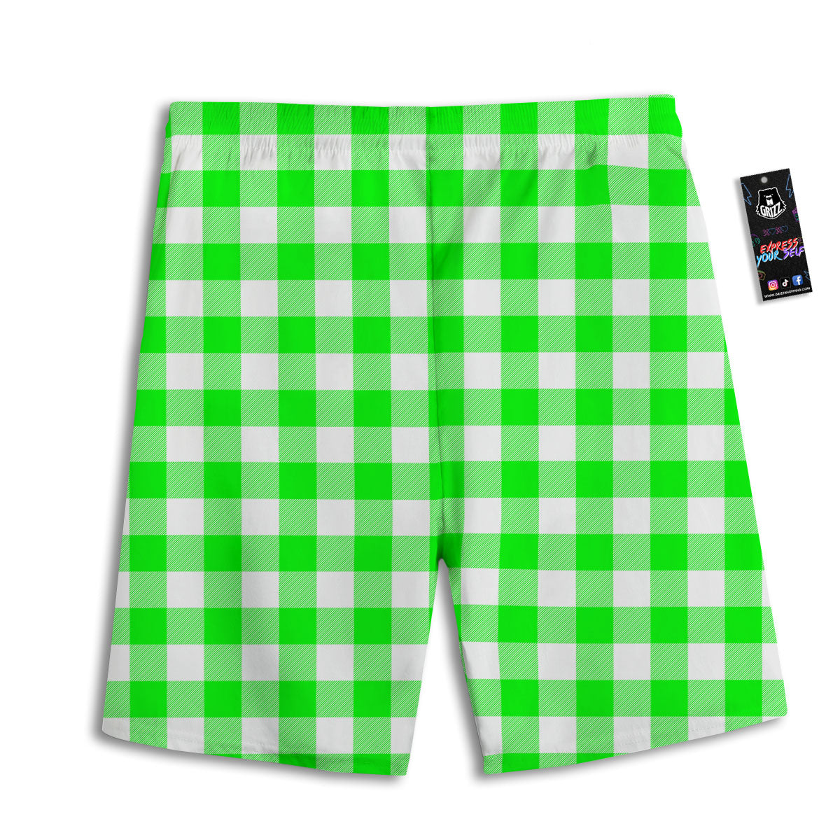 White Buffalo Check And UFO Green Print Pattern Men's Athletic Shorts