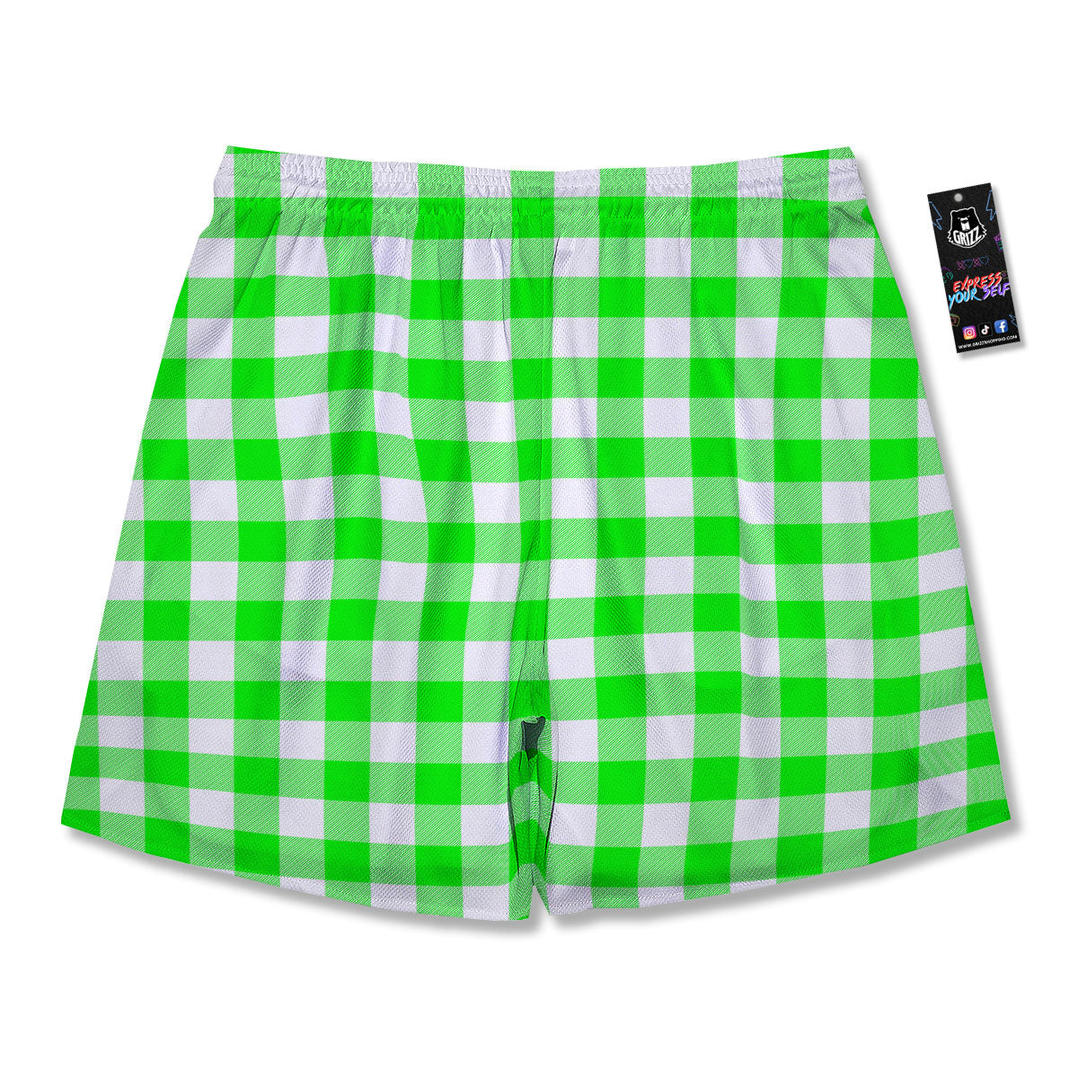 White Buffalo Check And UFO Green Print Pattern Men's Running Shorts-grizzshop