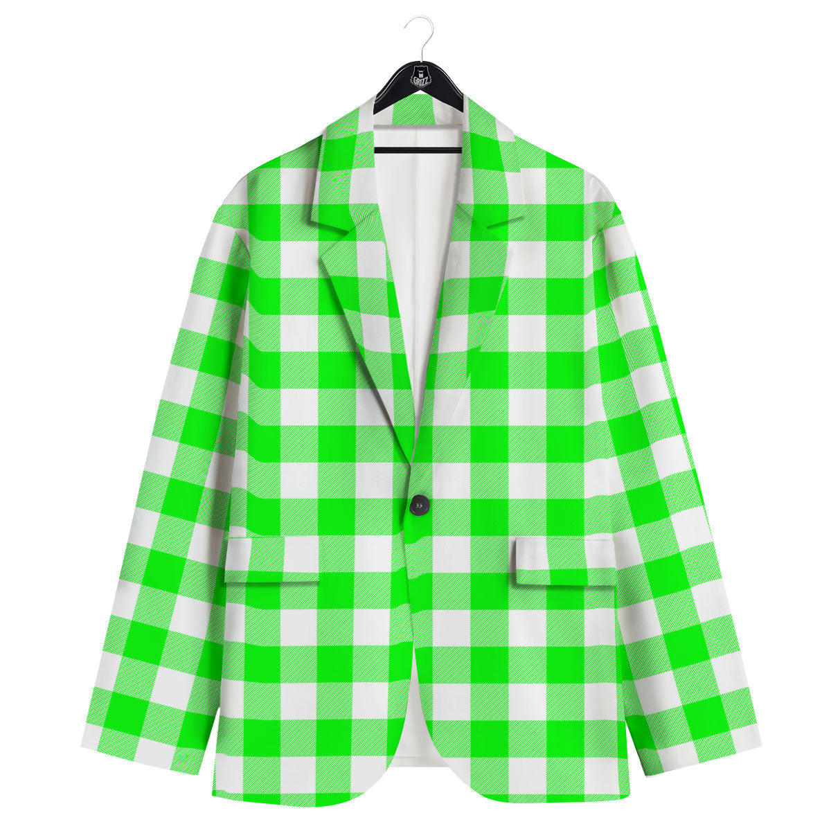White Buffalo Check And UFO Green Print Pattern Men's Sport Coat-grizzshop