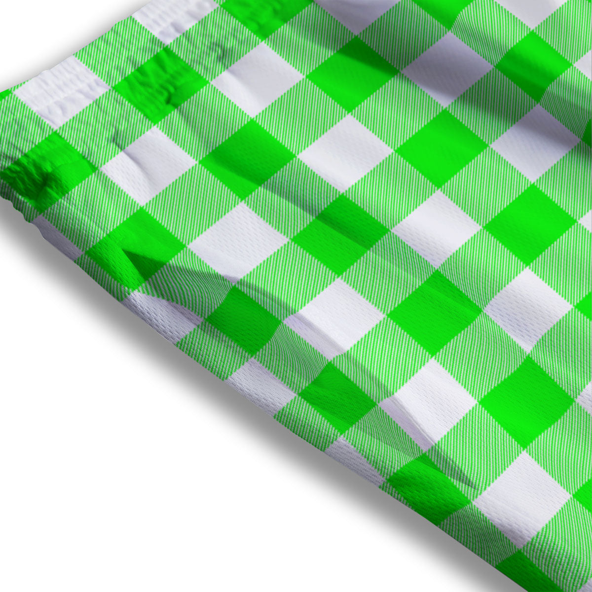 White Buffalo Check And UFO Green Print Pattern Mesh Shorts