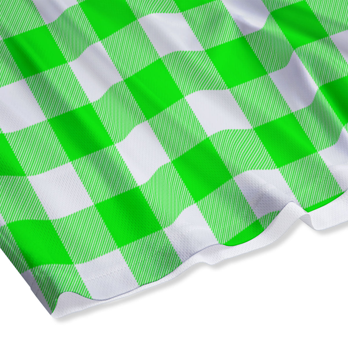 White Buffalo Check And UFO Green Print Pattern Mesh Shorts