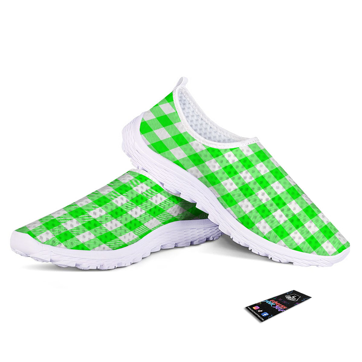 White Buffalo Check And UFO Green Print Pattern Nurse Shoes-grizzshop