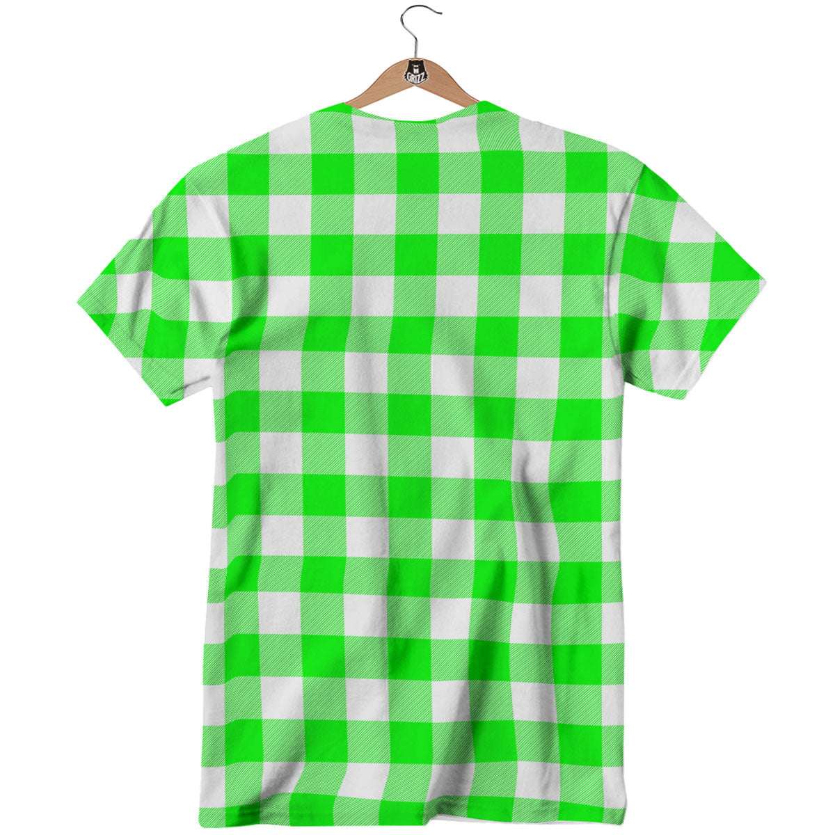 White Buffalo Check And UFO Green Print Pattern T-Shirt-grizzshop