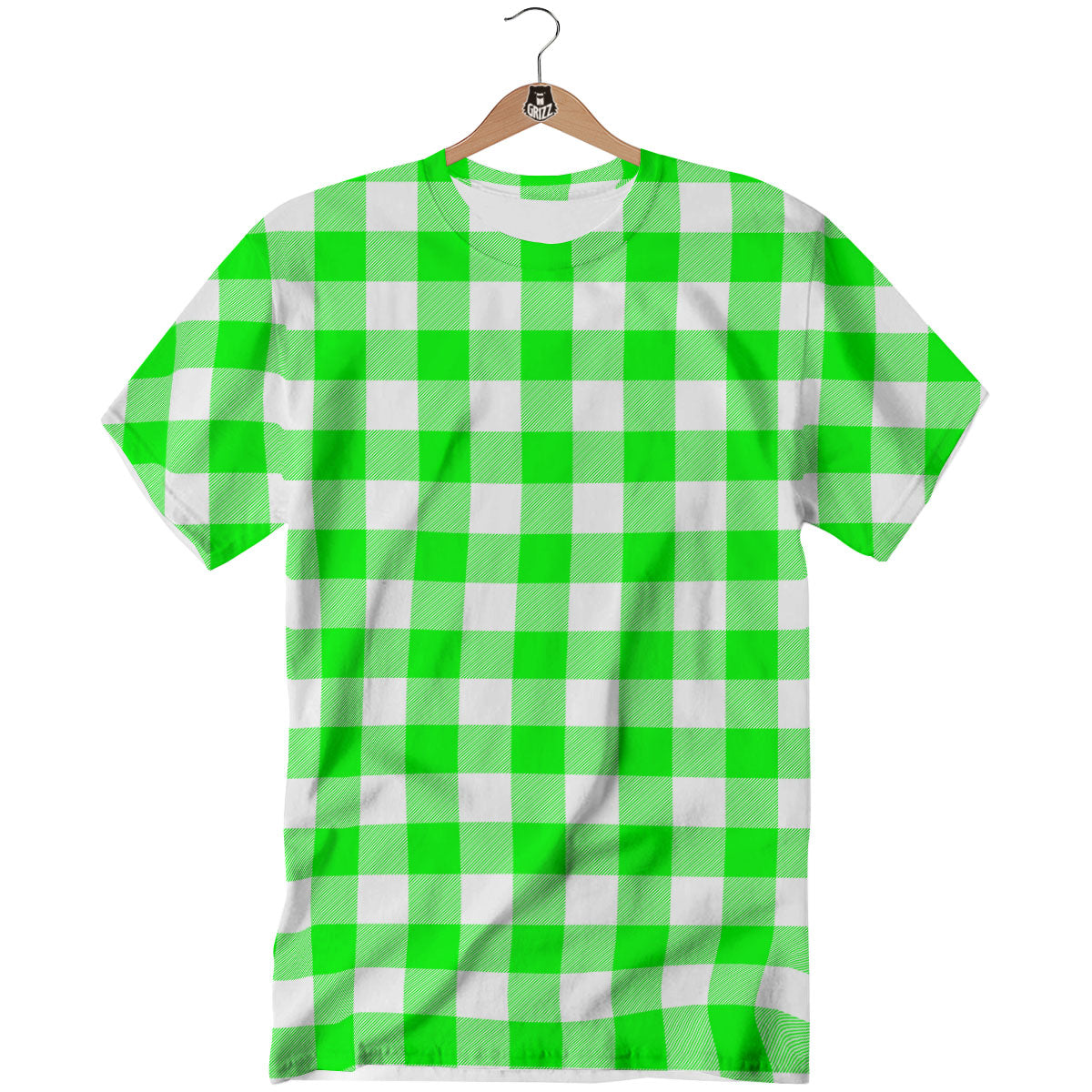 White Buffalo Check And UFO Green Print Pattern T-Shirt-grizzshop