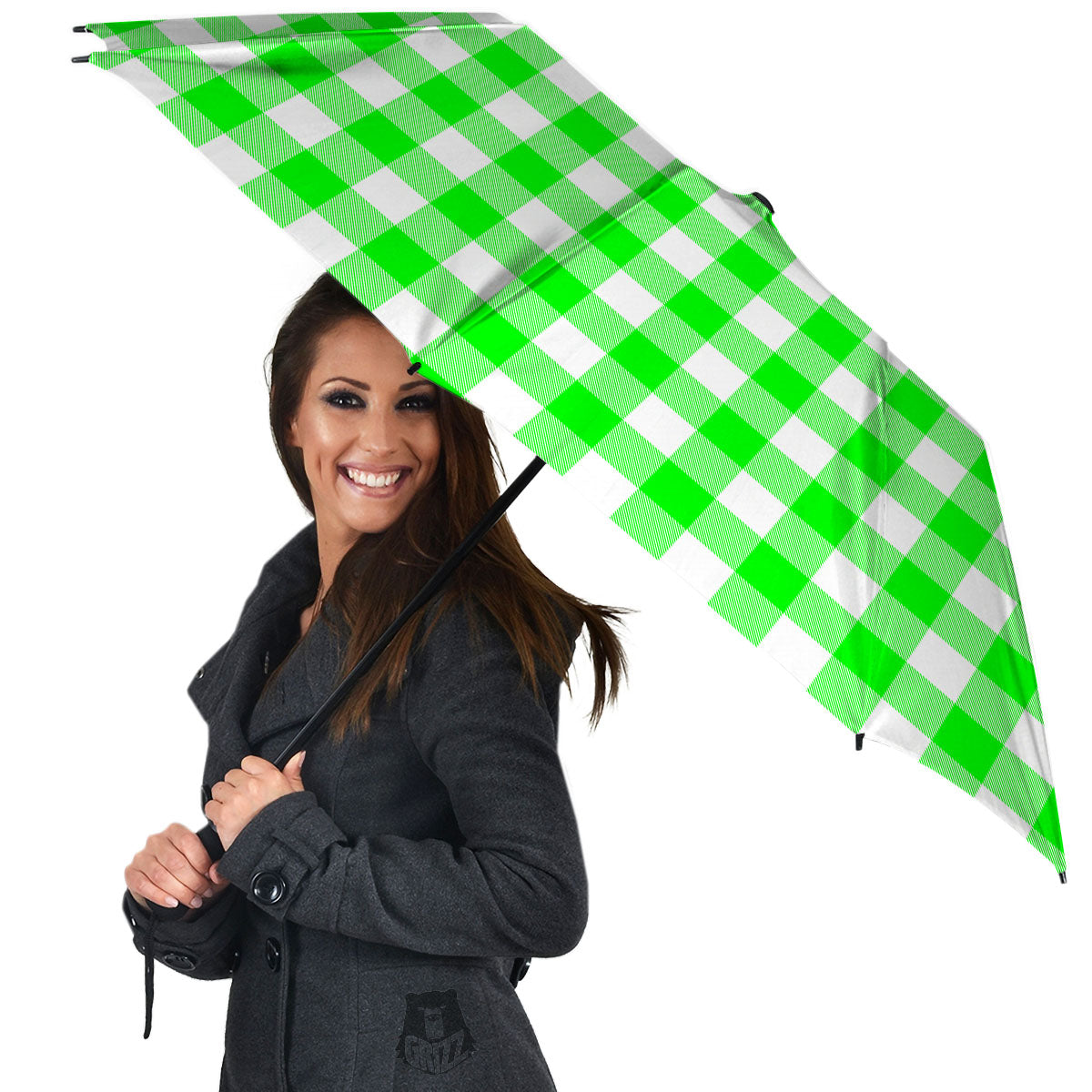 White Buffalo Check And UFO Green Print Pattern Umbrella-grizzshop