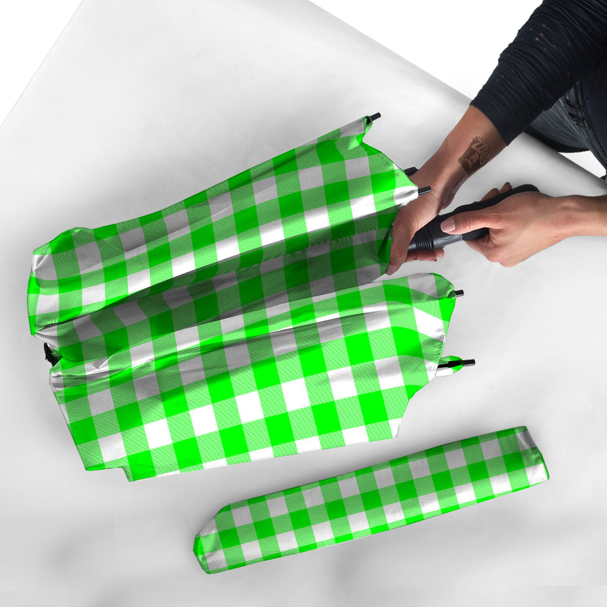 White Buffalo Check And UFO Green Print Pattern Umbrella-grizzshop