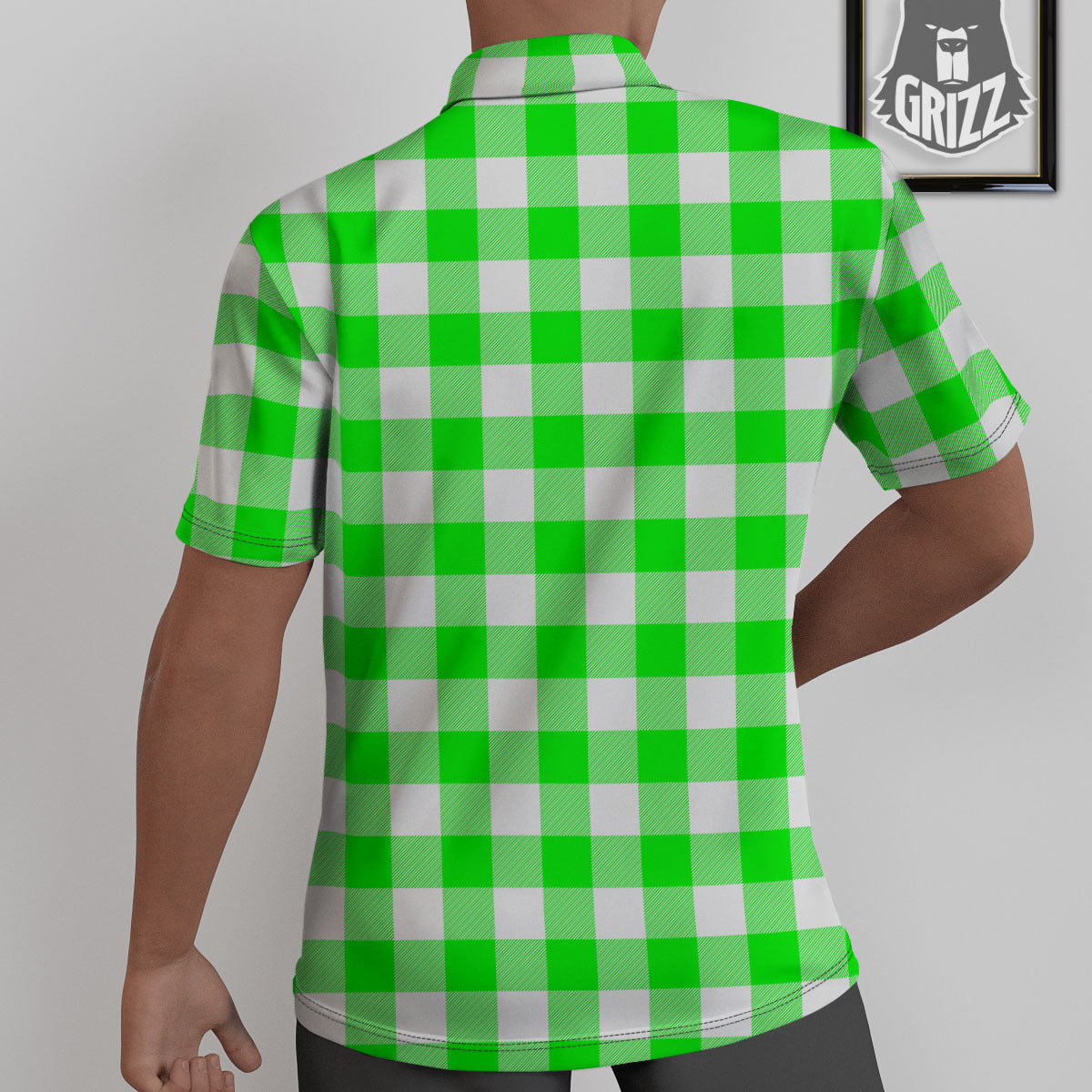 White Buffalo Check And UFO Green Print Pattern Untucked Shirts-grizzshop