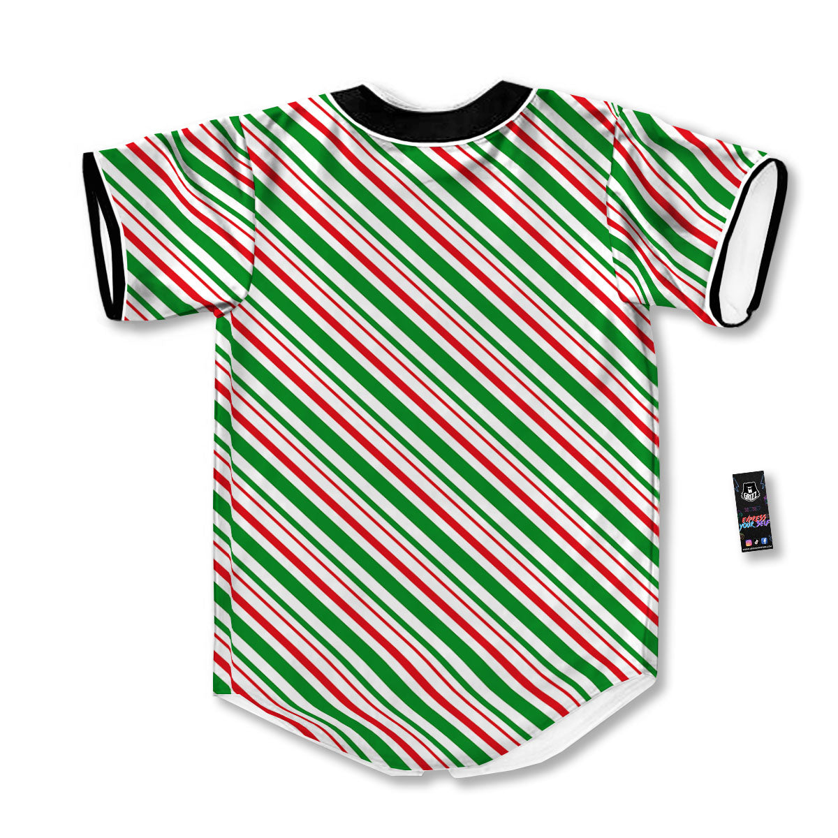 White Candy Cane And Red Green Print Baseball Jersey-grizzshop