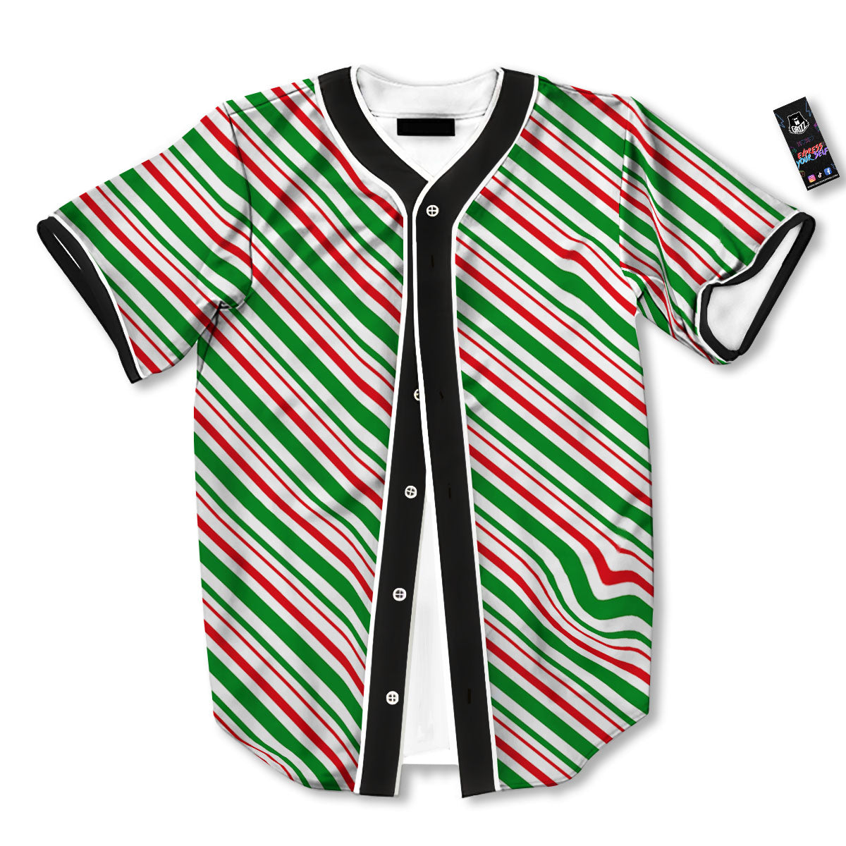 White Candy Cane And Red Green Print Baseball Jersey-grizzshop