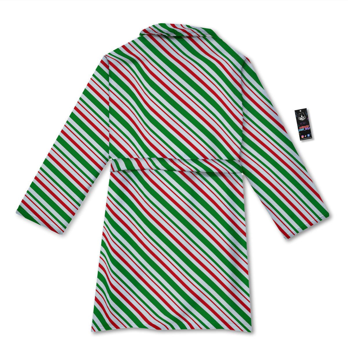 White Candy Cane And Red Green Print Bathrobe-grizzshop