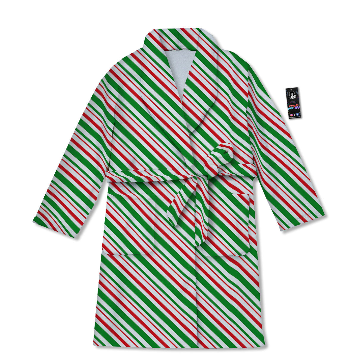 White Candy Cane And Red Green Print Bathrobe-grizzshop