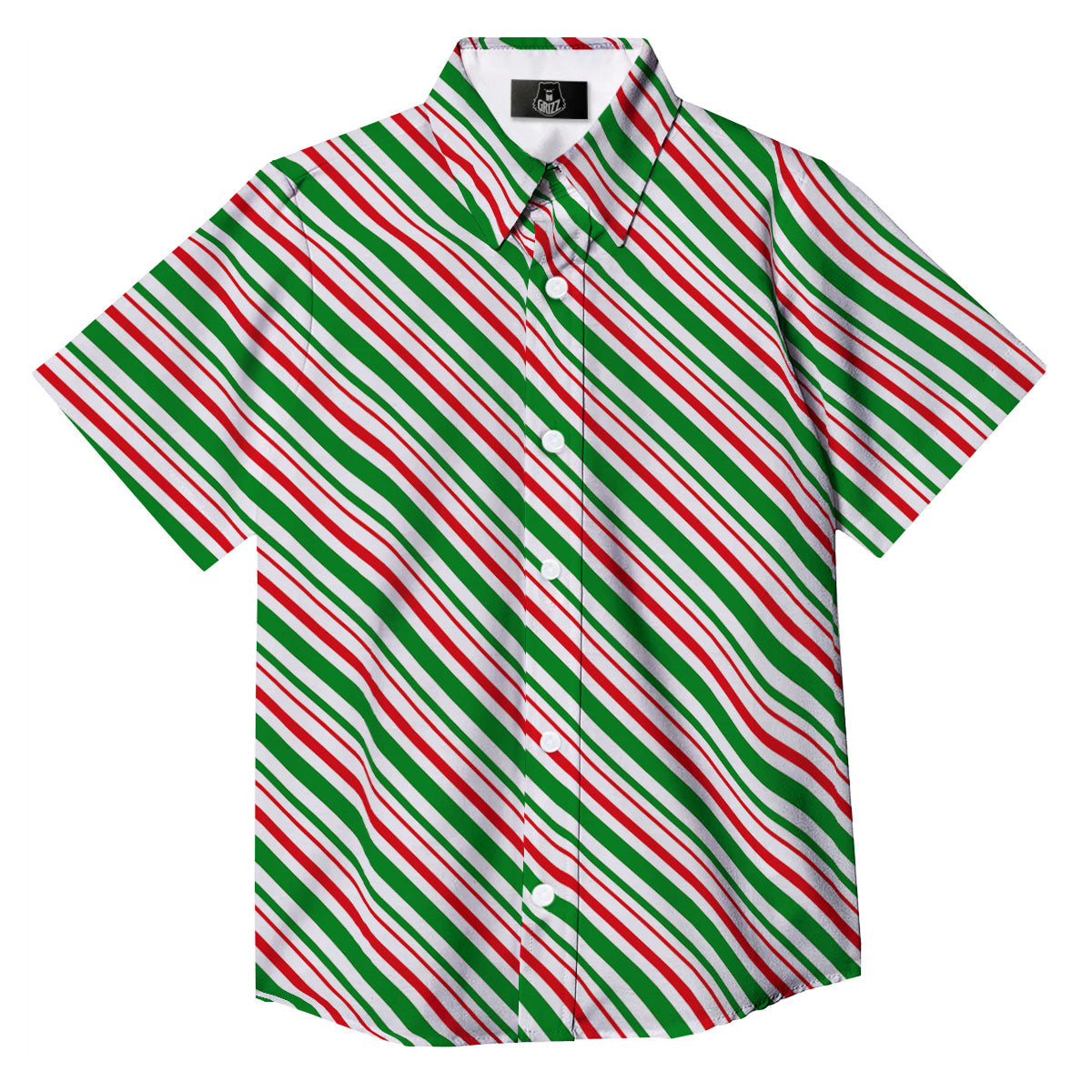 White Candy Cane And Red Green Print Button Up Shirt-grizzshop