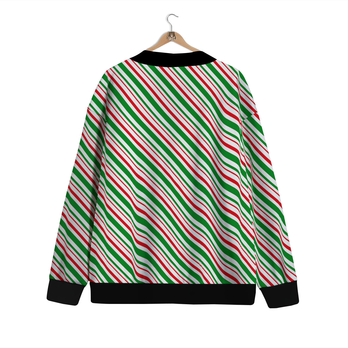 White Candy Cane And Red Green Print Cardigan-grizzshop