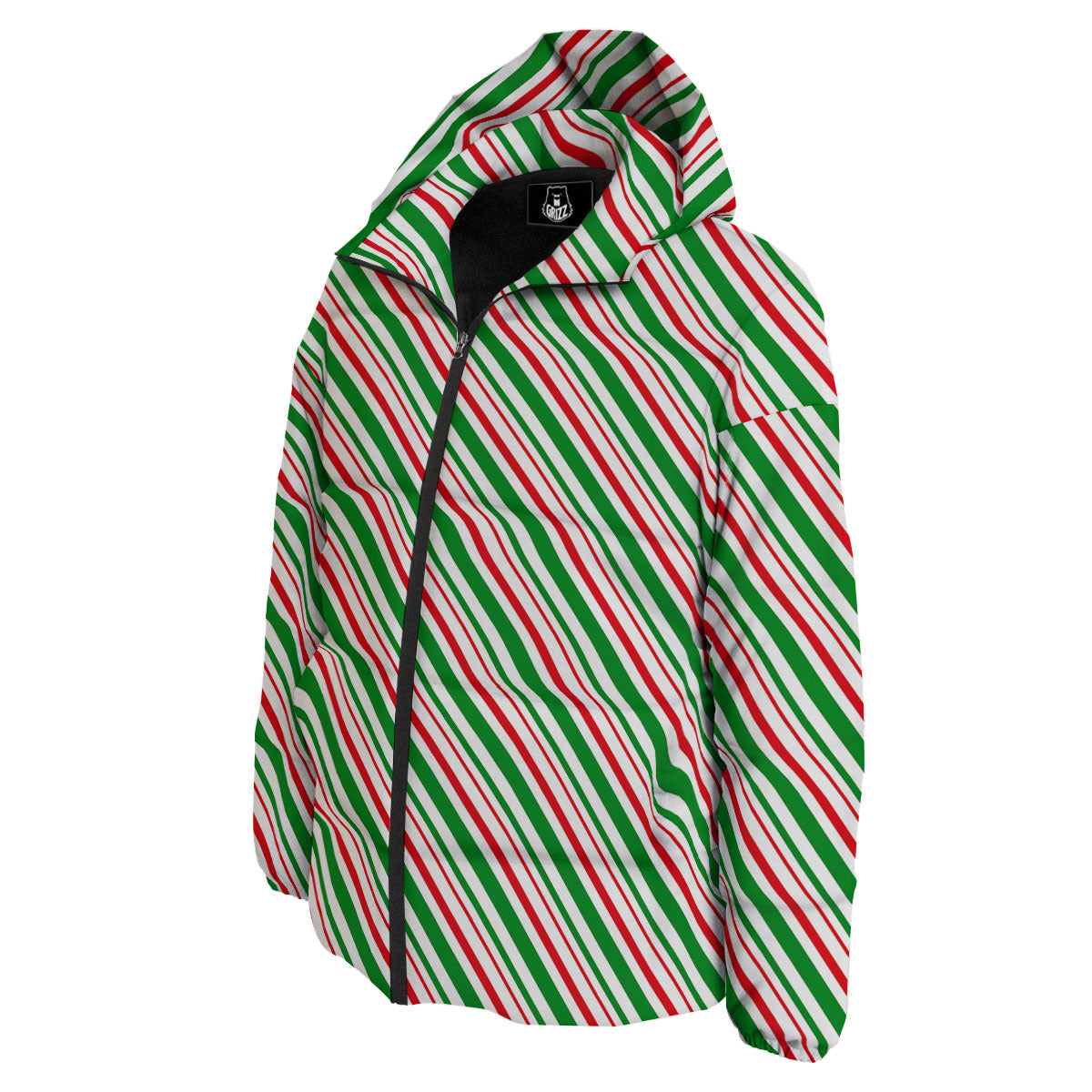 White Candy Cane And Red Green Print Down Jacket-grizzshop