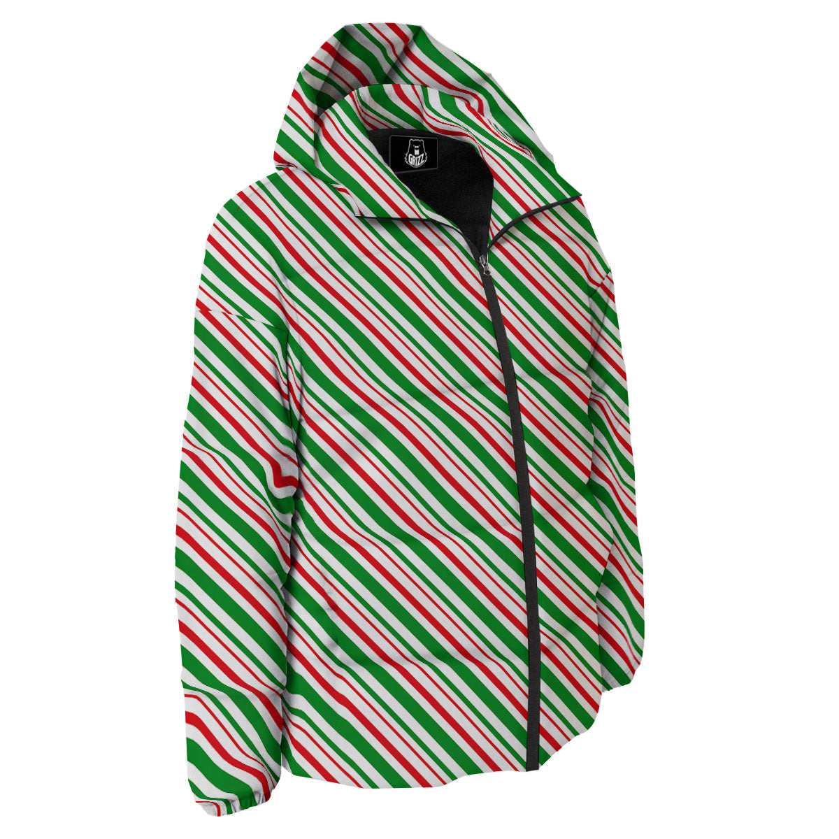 White Candy Cane And Red Green Print Down Jacket-grizzshop