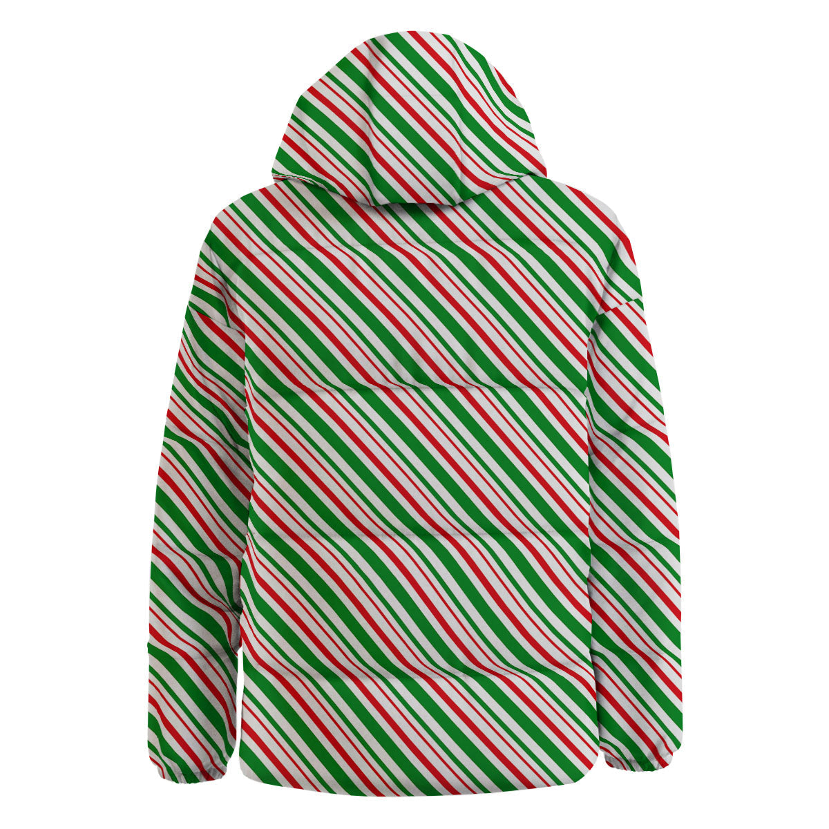 White Candy Cane And Red Green Print Down Jacket-grizzshop
