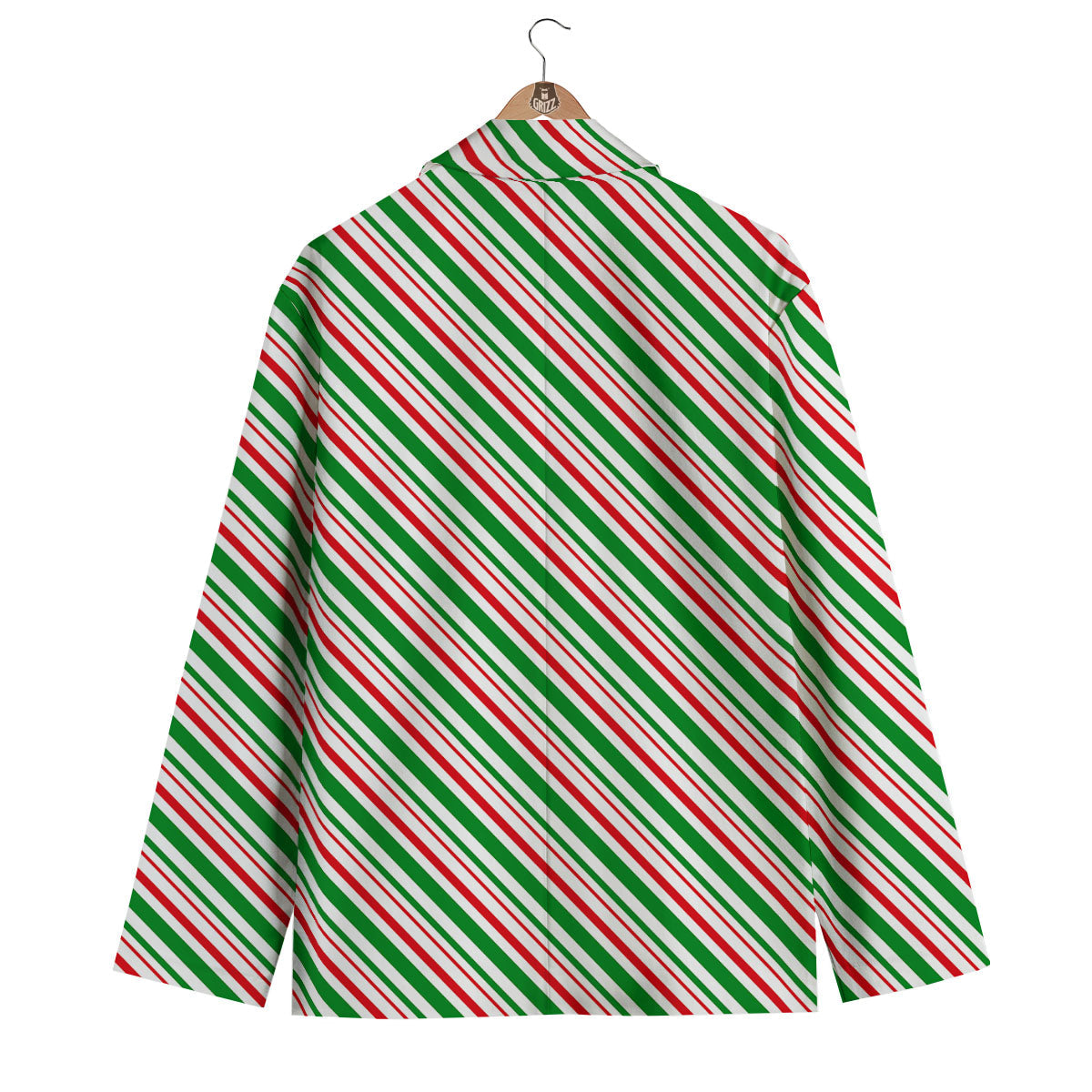 White Candy Cane And Red Green Print Men's Blazer-grizzshop