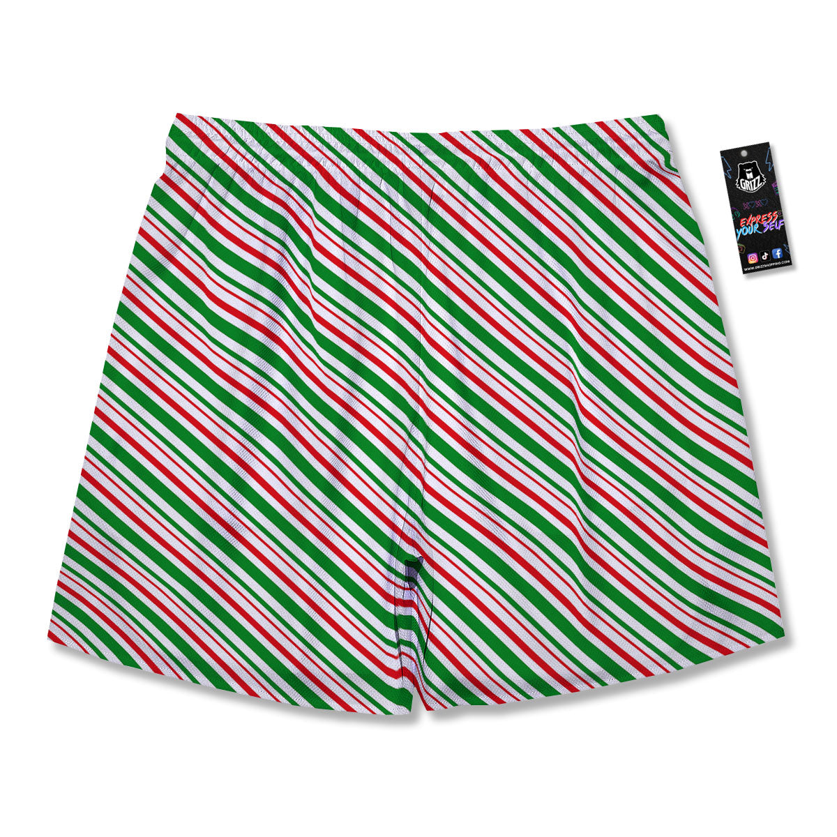 White Candy Cane And Red Green Print Men's Running Shorts-grizzshop