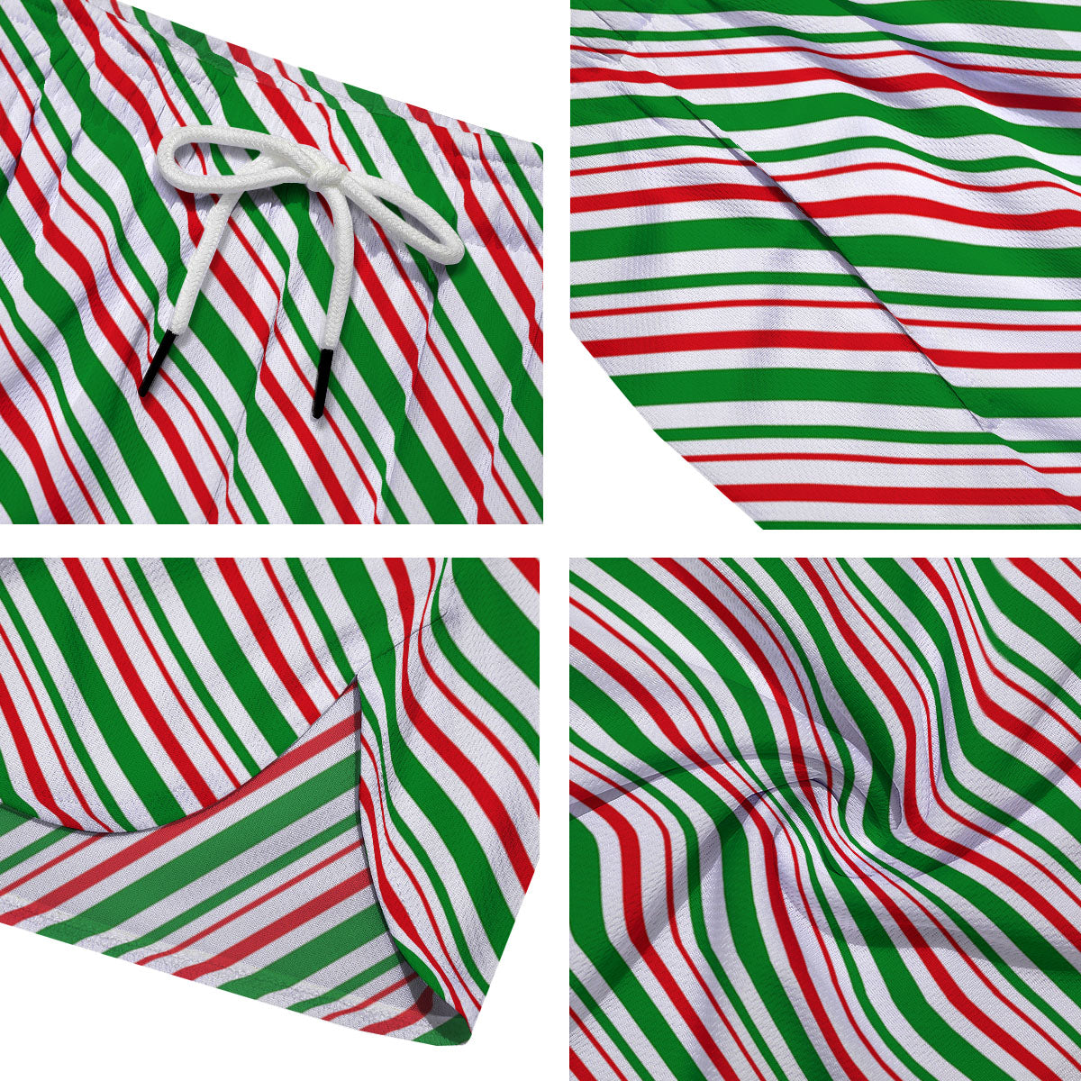 White Candy Cane And Red Green Print Men's Running Shorts-grizzshop