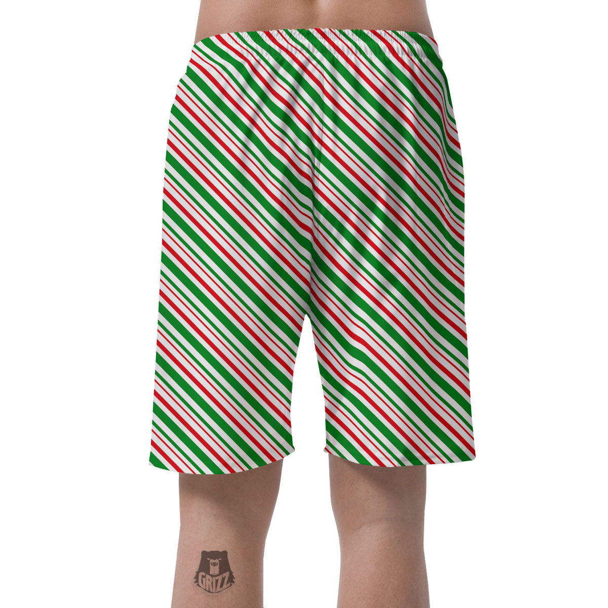 White Candy Cane And Red Green Print Men's Shorts-grizzshop