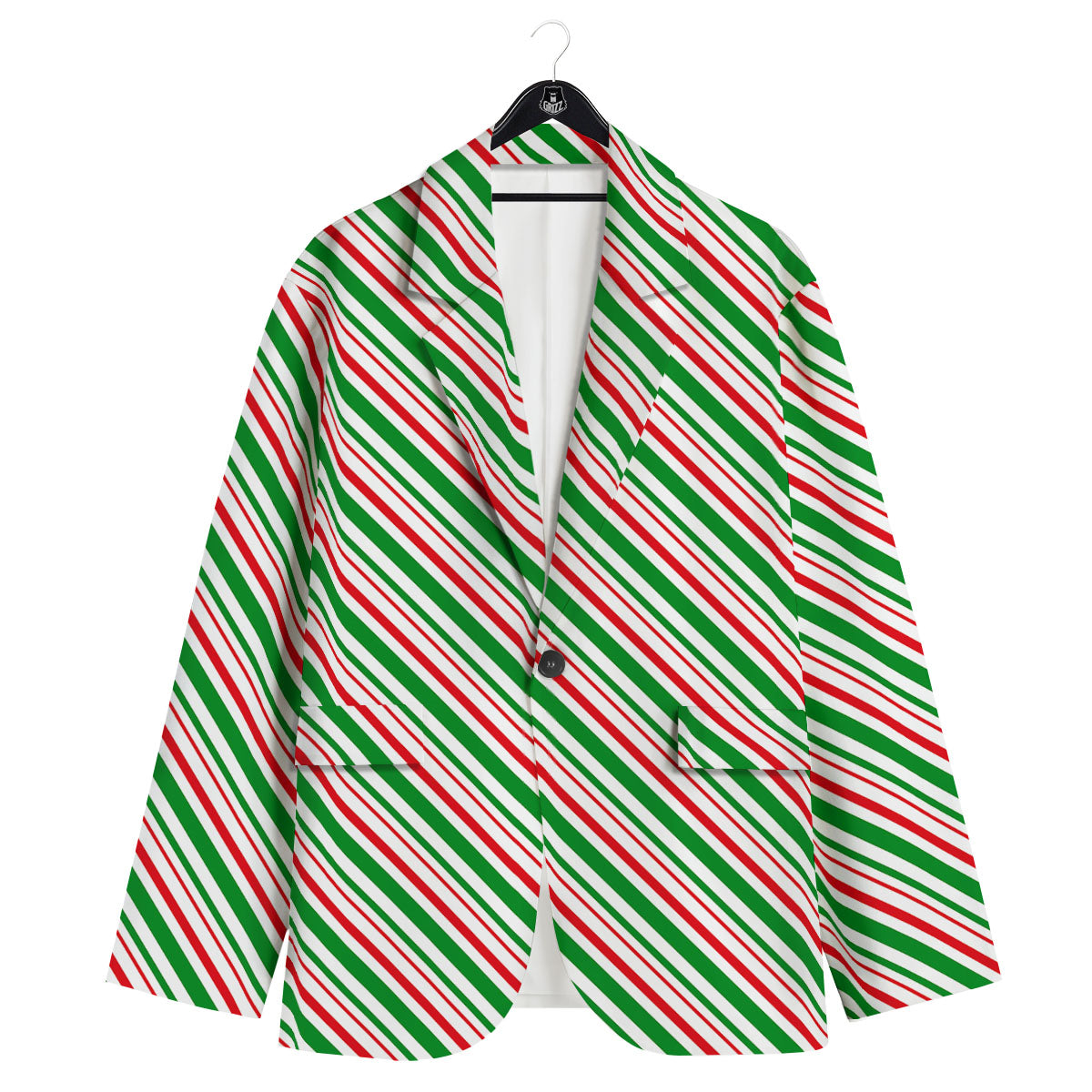 White Candy Cane And Red Green Print Men's Sport Coat-grizzshop