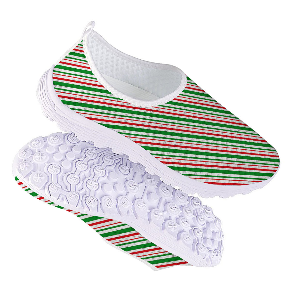 White Candy Cane And Red Green Print Nurse Shoes-grizzshop