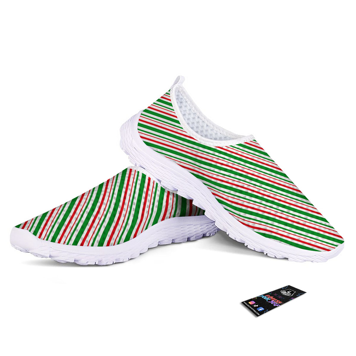 White Candy Cane And Red Green Print Nurse Shoes-grizzshop