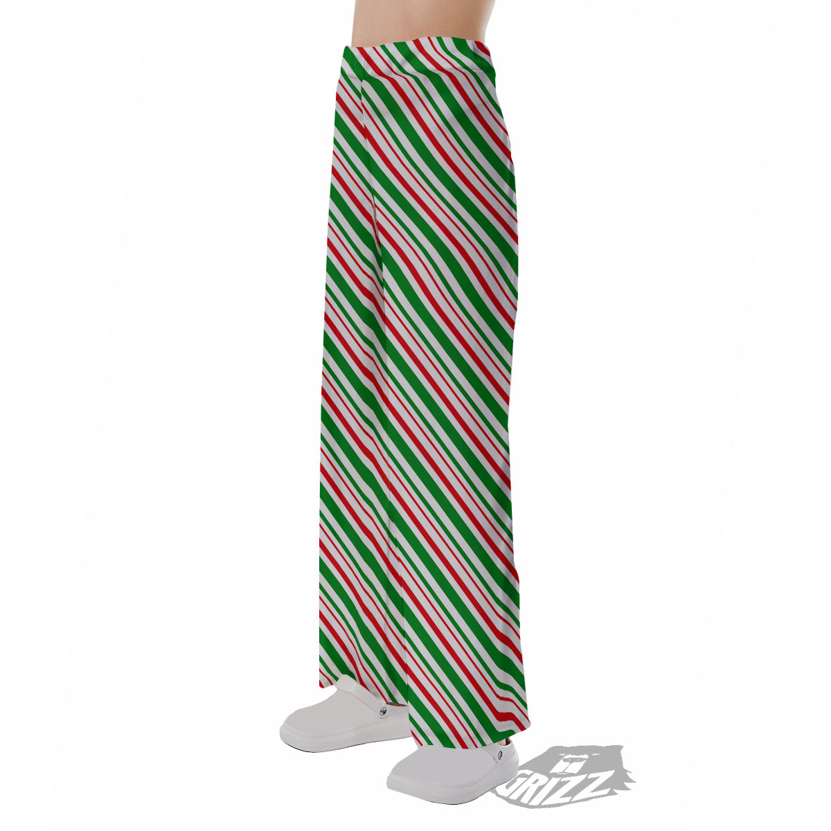 White Candy Cane And Red Green Print Pajama Pants-grizzshop